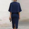 Women's Fashion Midi Dress Round Neck Short Sleeve Bodycon Pencil Dress with Cape Overlay Elegant Slim Fit Knee Length Dress