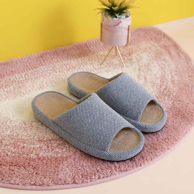 Japanese-style Linen Slippers Thick-bottomed Four-season Women's Silent Non-slip Sweat-absorbing Cotton and Linen Breathable Home Slippers
