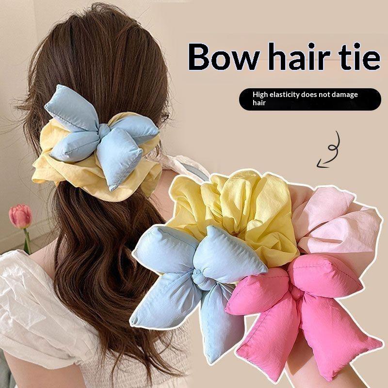 Fluffy Big Bow Satin Scrunchie Soft Fabric Lovely Colors For Hair Styling Skincare