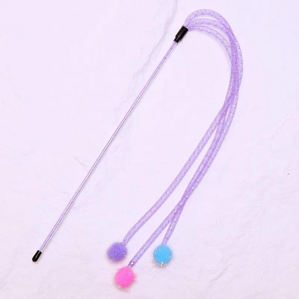 2pcs/3pcs Cat Toys Tassel Cats Teaser Stick Interactive Cat Toy with Bell Colorful Ball Cats Toy Elastic Mesh Kitten Toys
