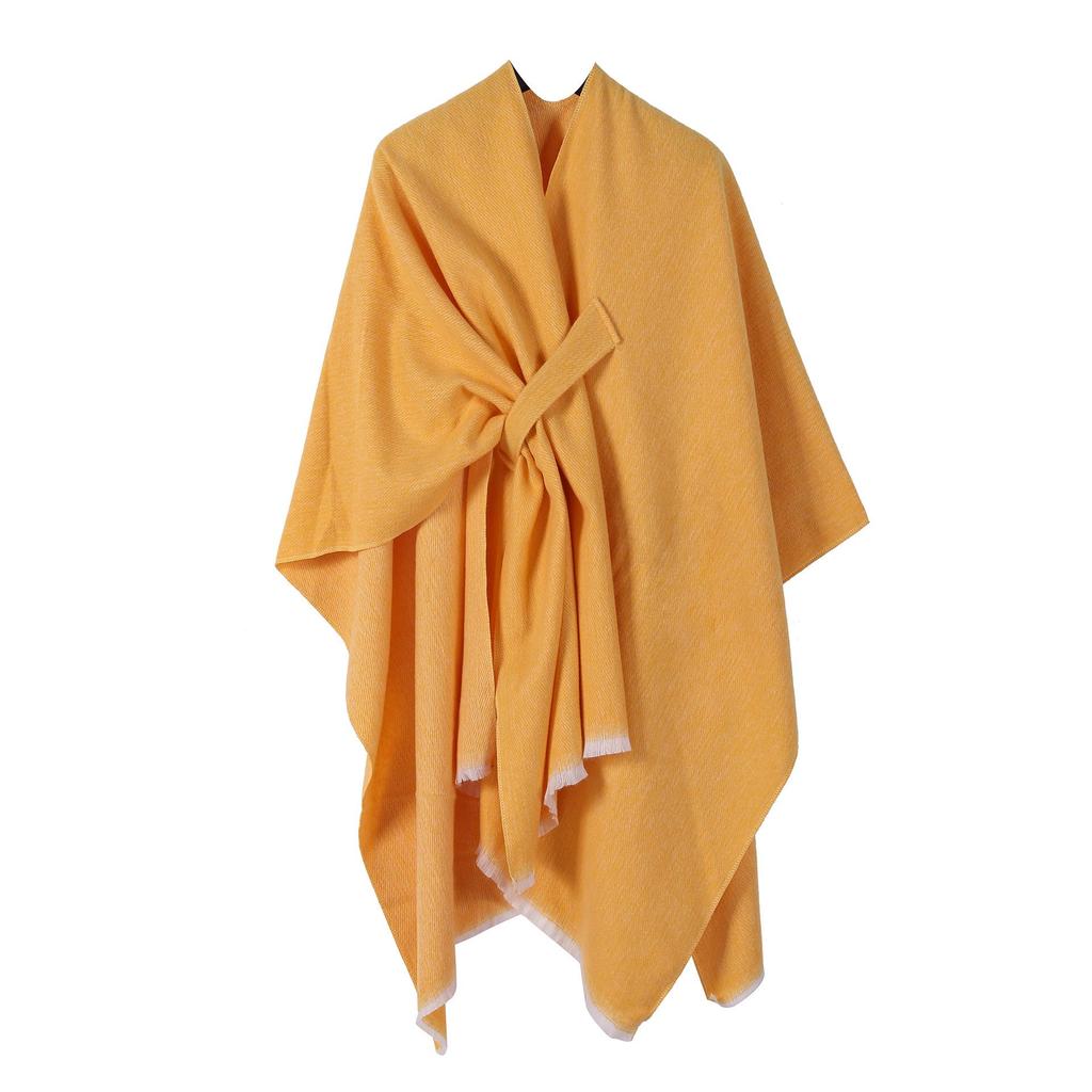European & American Solid Color Imitation Cashmere Shawl Cape - Women's Autumn/Winter Warm Outerwear Scarf