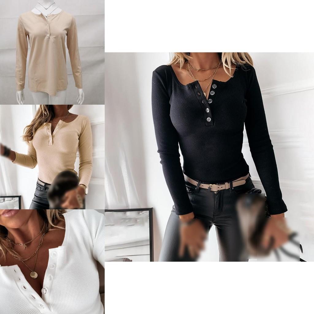 Stylish Women's V Neck Button T Shirt Tee With Long Sleeve And Soft Fabric For Everyday Wear