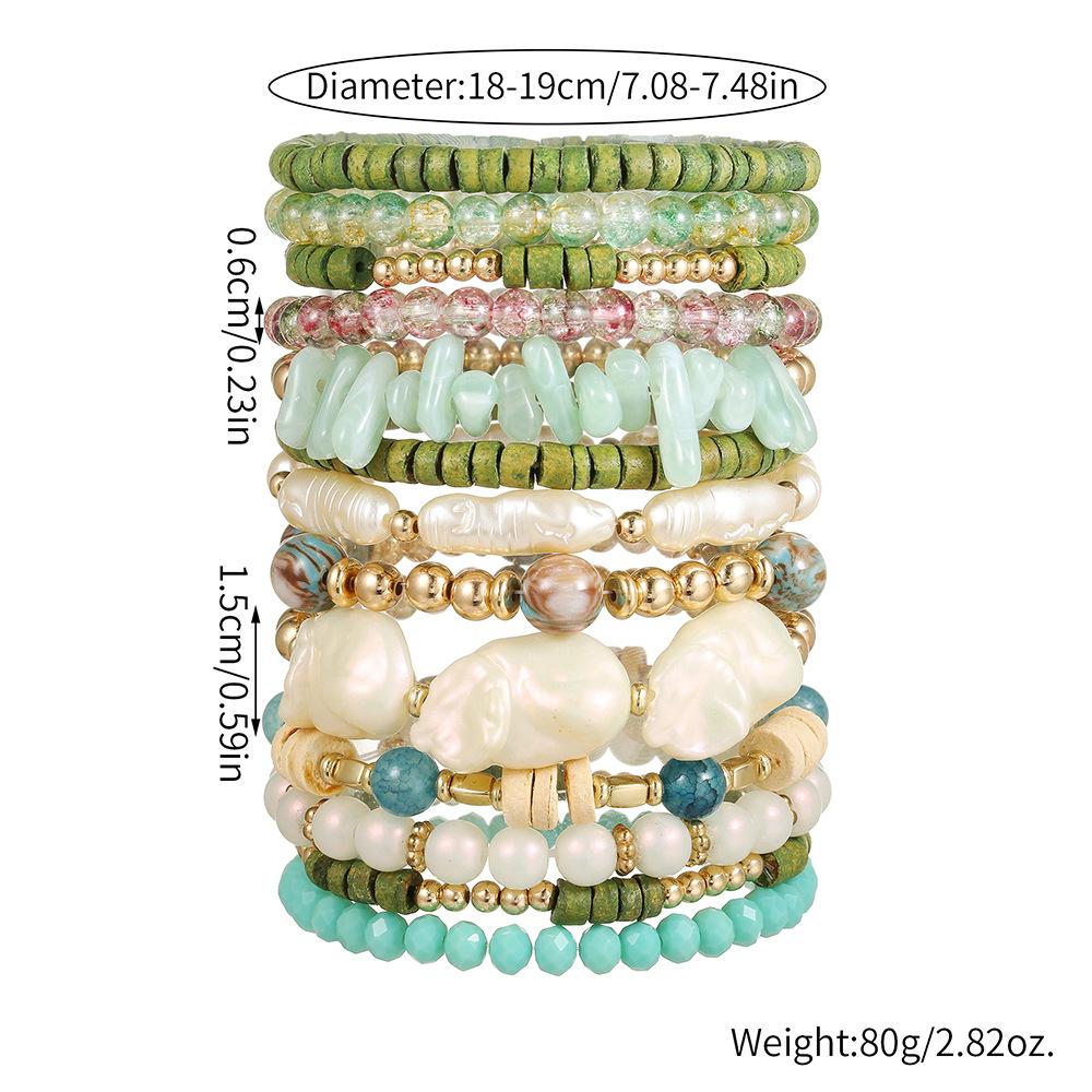 Bohemian Multi-Layered Crystal Pearl Coconut Shell Bracelet Set Baroque Handmade Beaded Bracelet Ladies