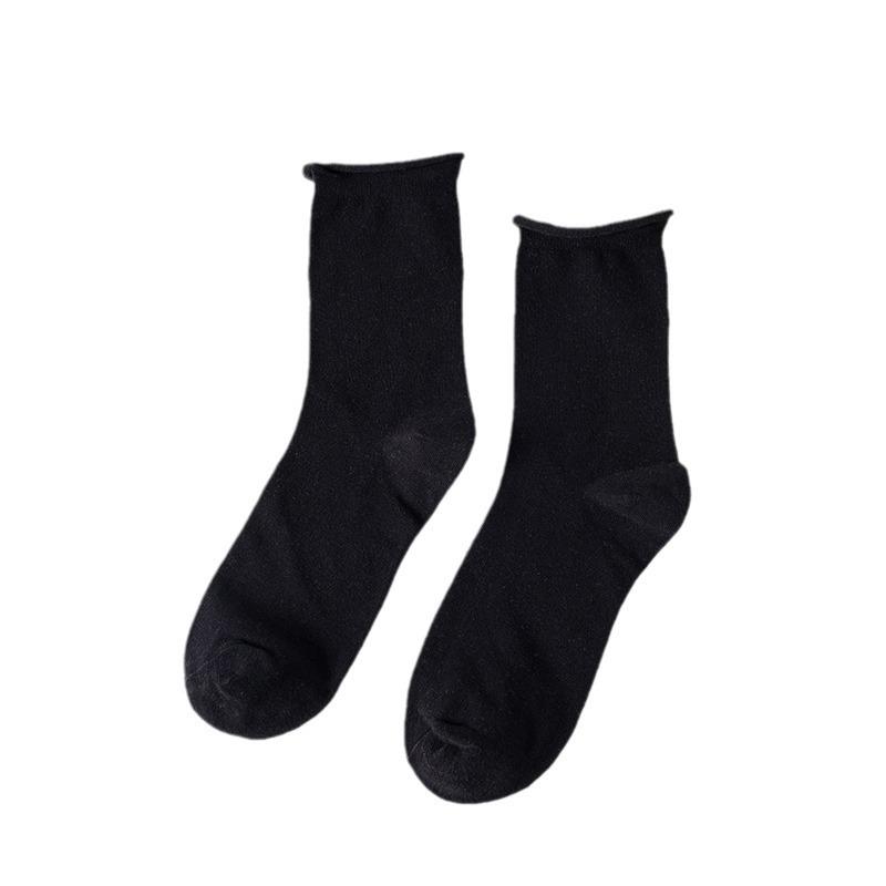 Loose Rolled-up Socks for Women In Summer, Thin and Breathable Mid-calf Socks, Solid-colored Cotton Pile Socks