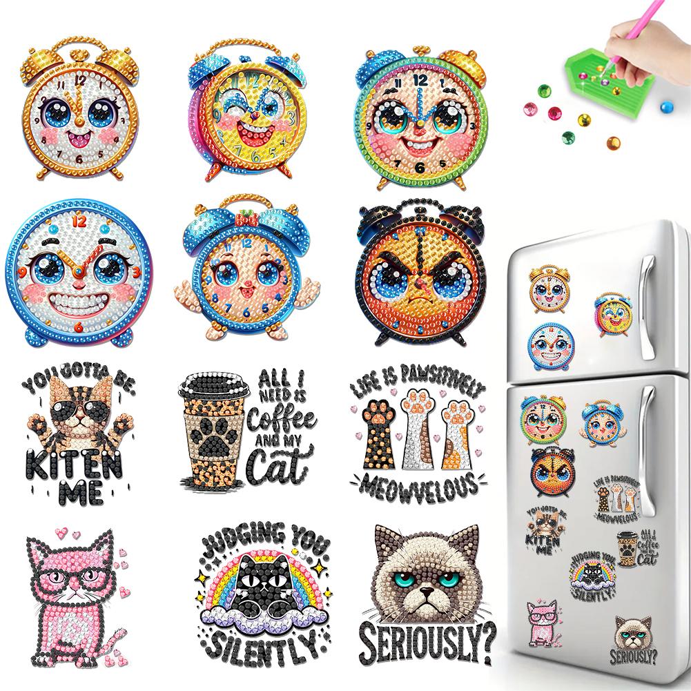 12PCS 2D Flat DIY Diamond Painting Refrigerator Magnet Round Diamond Crystal Refrigerator Magnet Diamond Art Kits for Home Decor