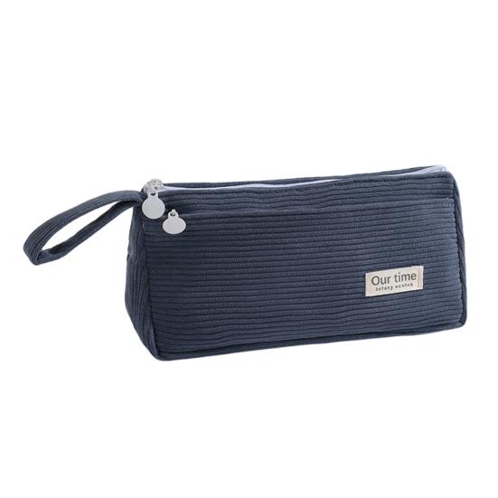 

Corduroy Pencil Case Large Capacity Double-Layer Pencil Pouch for Middle School Office Cosmetic Bag Multi-Purpose Stationery Organizer for Pens Makeup синій