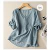 Women S Vintage Literary 3 4 Sleeve Embroidered V Neck Cotton Linen Shirt