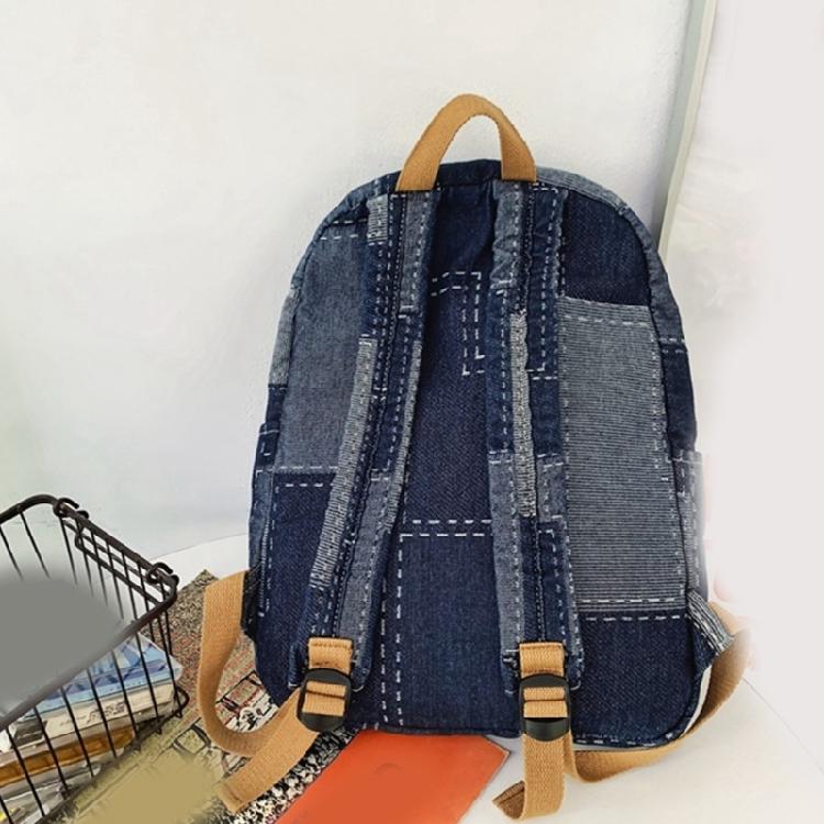 Student School Bag Denims Patched Backpack Girls Aesthetic Backpack Travel Bag Large Capacity Casual Daypacks
