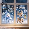 Double Sided Window Decorations 4Pcs Christmas Static Clings, Blue Santa Snowman Reindeer Penguin Party Ornaments Stickers, Reusable Xmas Holiday