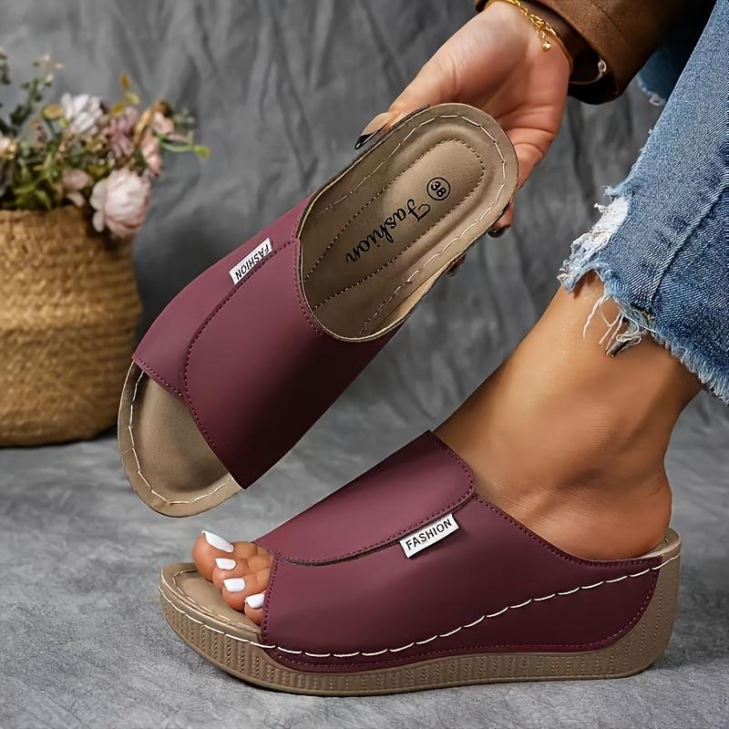 Eleganckie Damskie Sandały z Podparciem Łuku Stopy - Damskie Sandały w Jednolitym Kolorze - Oddychające, Miękka Podeszwa, Letnie Modne Sandały na Obcasie