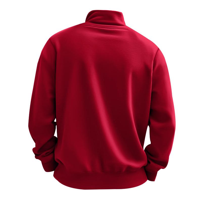 Men's Autumn Winter Casual Zipper Stand Collar Fleece Hoodie Jacket