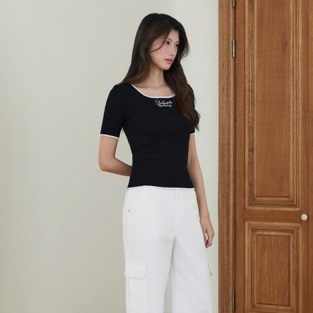 EGOIST Rose Lettering Colorblock Short Sleeve Knit Es2okh01 