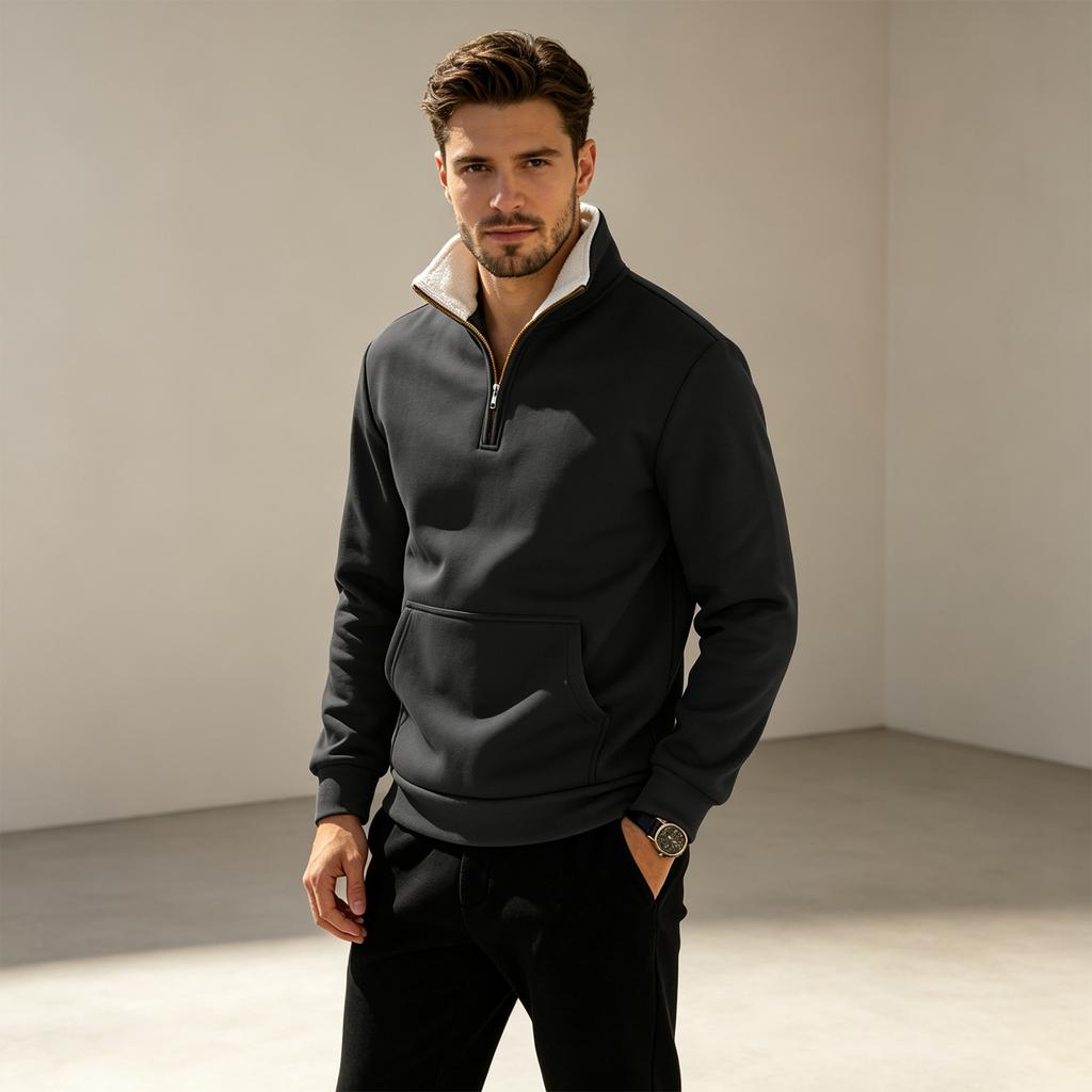 Men's Half Zip Sweatshirt Stand Collar Loose Fit Color Casual Pullover for Spring and Fall