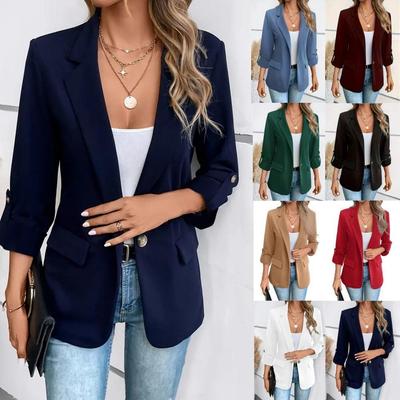 Women's Slim Fit Blazer Jacket, Single Breasted Formal Office Coat with Notch Lapel, Casual Business Suit for Ladies