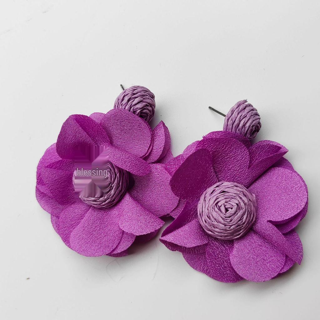Dopamine Color Chiffon Flower Earrings - Fresh Seaside Style for Women
