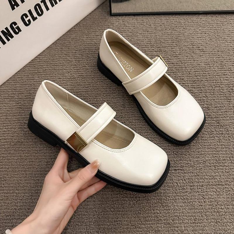 Retro Brown Square Head Mary Jane Shoes Women's New Casual Velvet Light Mouth Single Shoes Women's Flat Bottom
