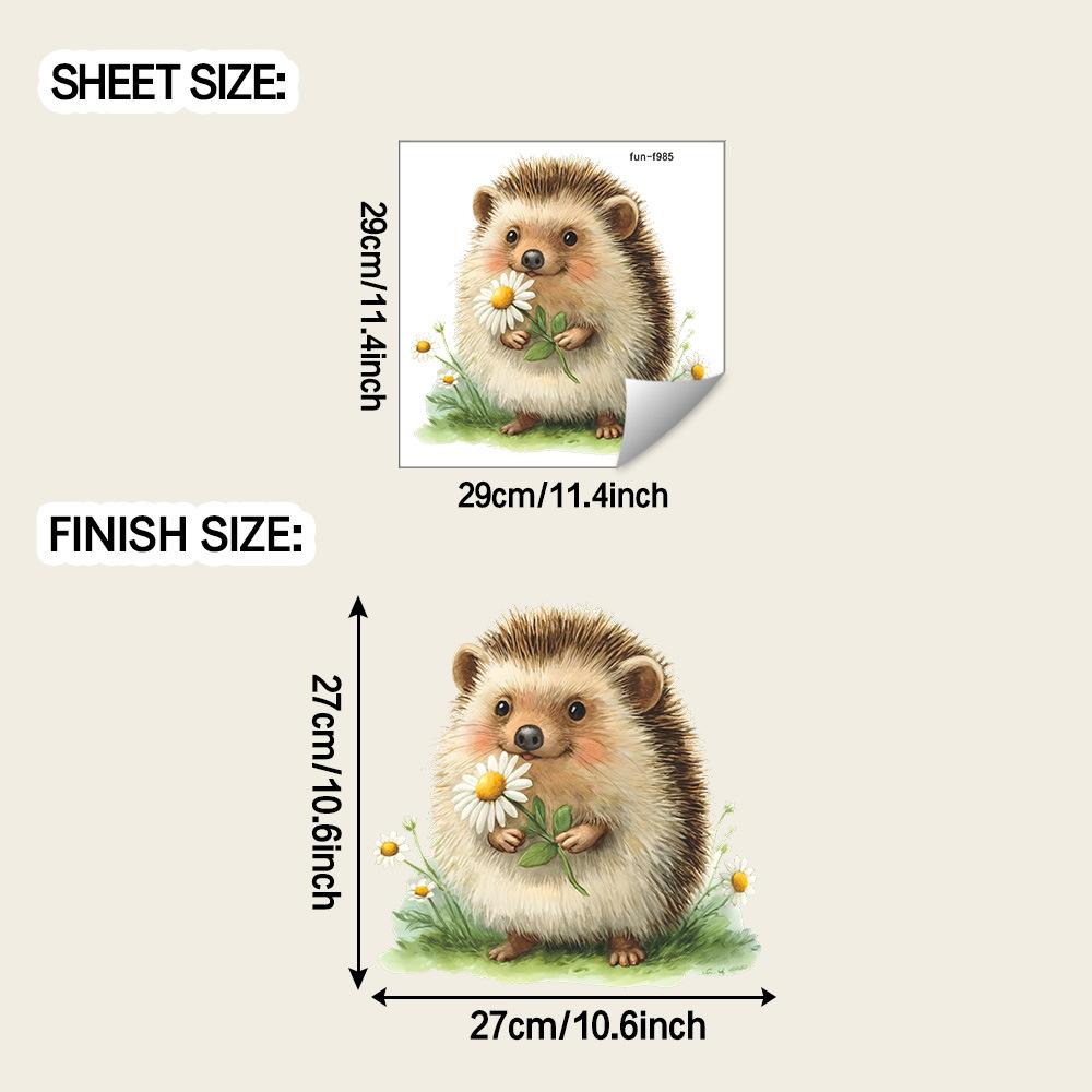 

Cartoon Hedgehog Picking Daisies Living Room and Dining Room Background Wall Decoration Stickers