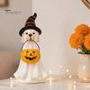 Indoor Haunted House Supplies Halloween Ghost Dog Figurine, Wizard Hat Pumpkin Resin Statue, Cute Tabletop Decor Puppy Ornaments for Entryway