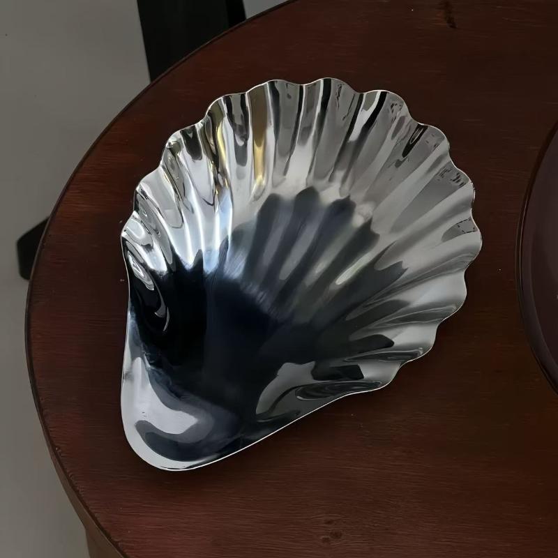 Shell Shaped Stainless Steel Serving Dish Heat Resistant Non-slip Cheese Dessert Plate for Home Kitchen Restaurant Use
