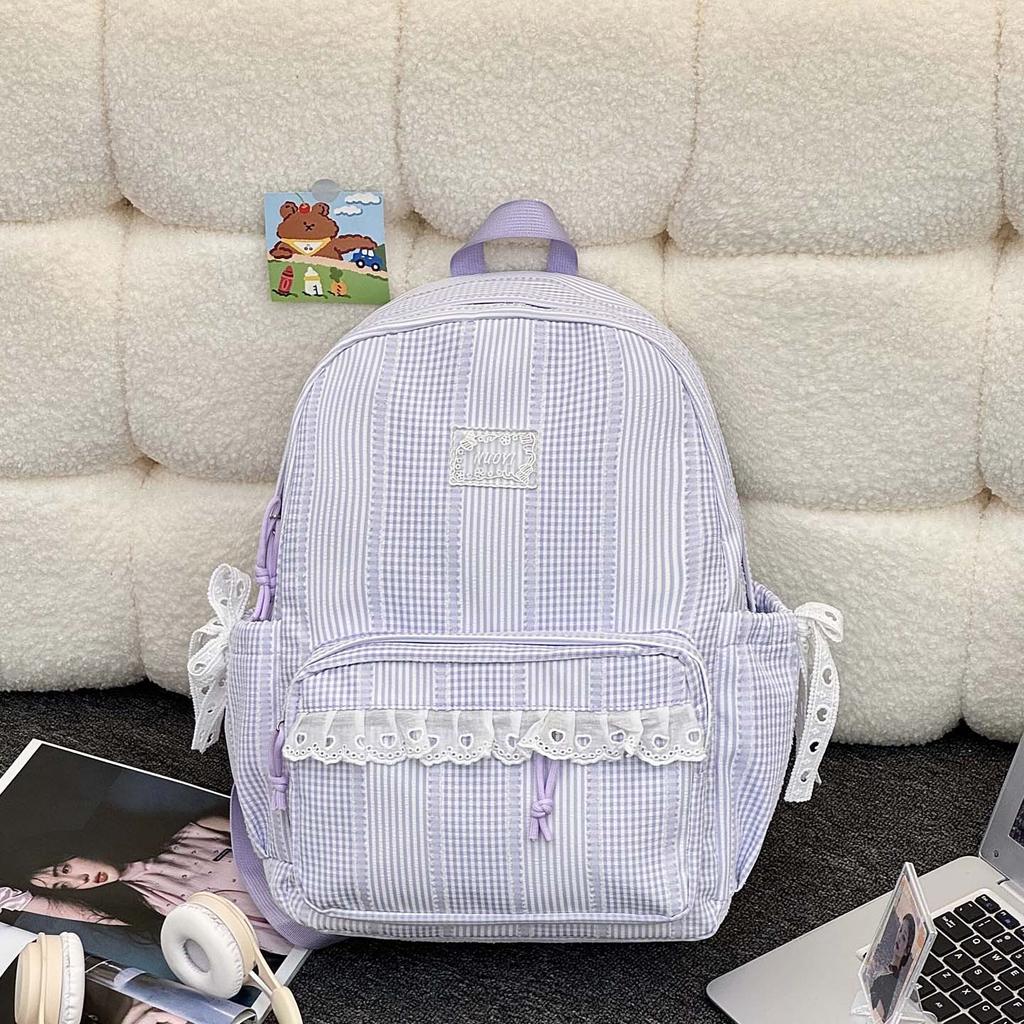 Schoolbag Korean simple casual striped schoolbag female junior high school student backpack large capacity class commuter travel backpack
