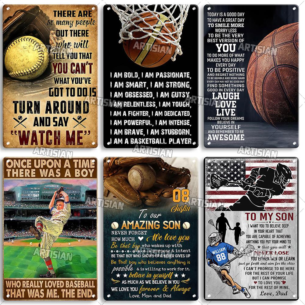 Artisian SPORT Metal Sign Hockey Tin Poster Football Decorative Plate Basketball Baseball Tin Plaque  Wall Decor Garage Bar Pub
