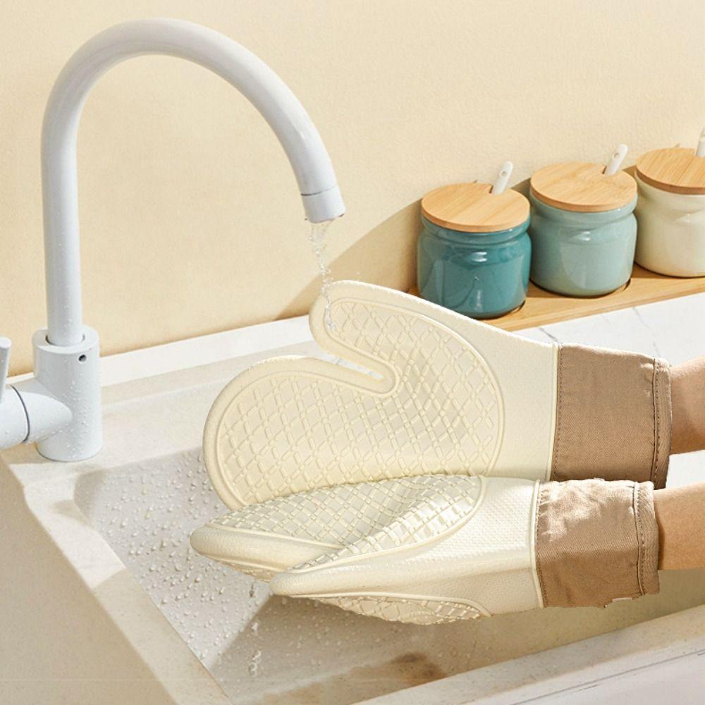1 Pair Silicone Baking Gloves Heat Resistant Heat Insulation Mitts Durable BBQ Gloves  Hot Dish