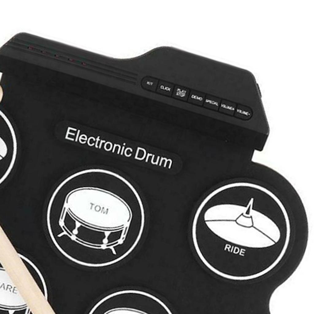 Electronic Drum Set 7 Pads 5 Tunings 8 Demonstration Songs 3 Rhythms Portable USB Roll Up Drum