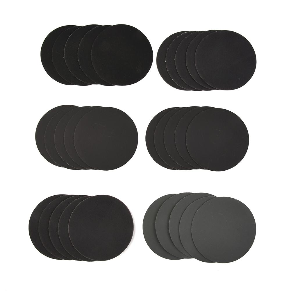 30Pcs 3inch 75mm Sanding Discs Wet/Dry Sandpaper 320, 400, 600, 800, 1000, 1500 Grit High Quality Sand Carabiner Round Sand Tray