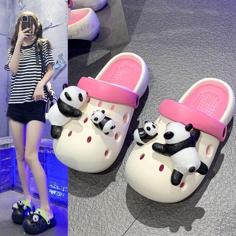 2025 new beach non-slip heightening bag head cool slippers women's tide couple thick-soled hole shoes women's summer wear