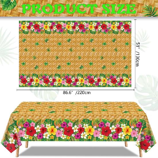 4 Pcs Hawaiian Luau Tablecloths Hawaiian Luau Table Cover Tropical Palm Leaves Tablecloth 86 x 51 in Palm Leaves Table Cloth Baby Birthday Party