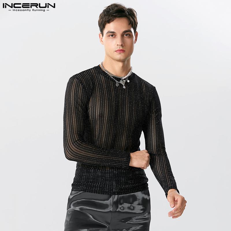 

INCERUN Весенние прозрачные мужские сетчатые черные тонкие топы