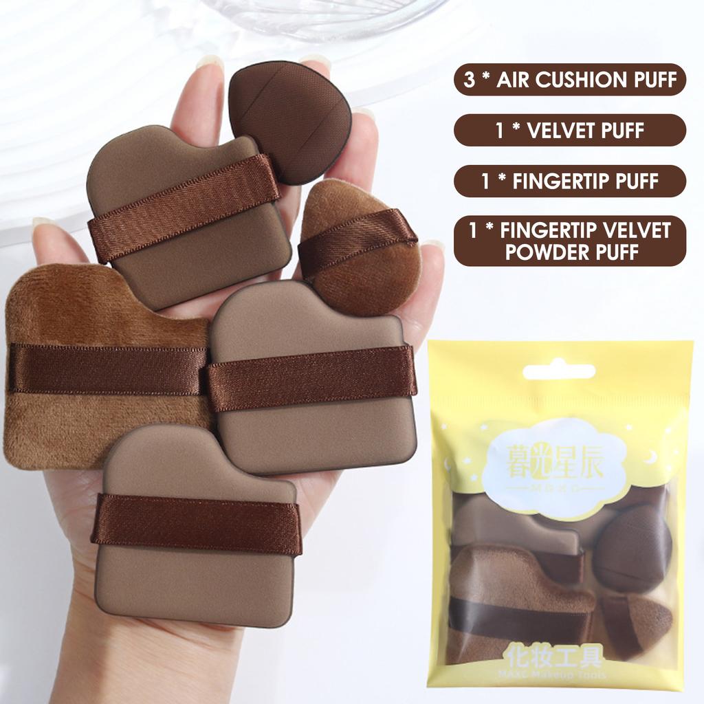 6Pcs Velvet Flocked Cosmetic Puffs Liquid Foundation Chocolate-Shaped Flocked Powder Puff Set Women Girls Make Up Tools