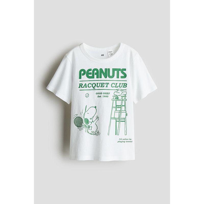 

[Снупи] HM Детская одежда Футболка 2025 Лето Новое поступление Повседневный принт Круглый вырез Топ 1117462 White/Snoopy 120/60(4-6Y)