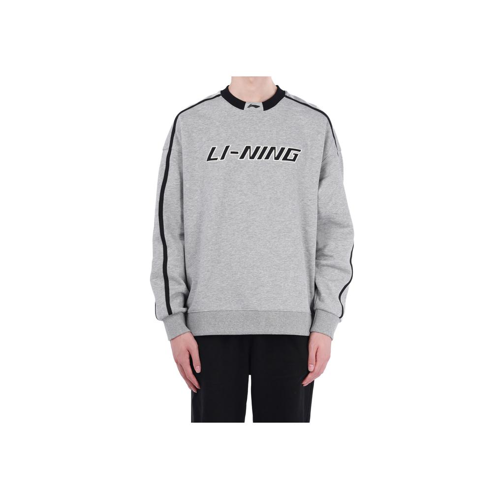 Li Ning Sportlicher Lifestyle Serie Lockerer Rundhals-Pullover Warmes Fleece-Sweatshirt Unisex-Sweatshirt Blume-Grau AWDU917-5