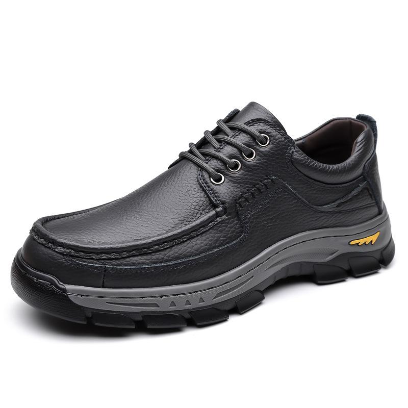 

Spring new men s casual leather shoes low-top trendy soft sole soft surface non-slip wear-resistant leather shoes trendy men 38 чёрный