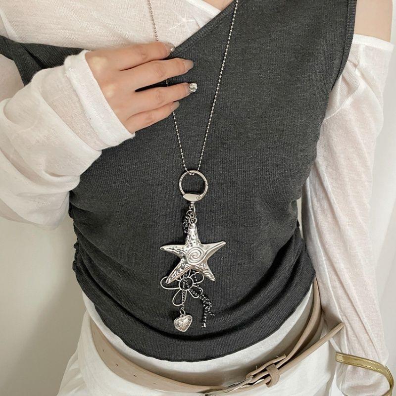 Silver Star Flower Pendant Necklace Niche Design Light Luxury Fashion Versatile Temperament Personality Advanced Sense Necklace Women