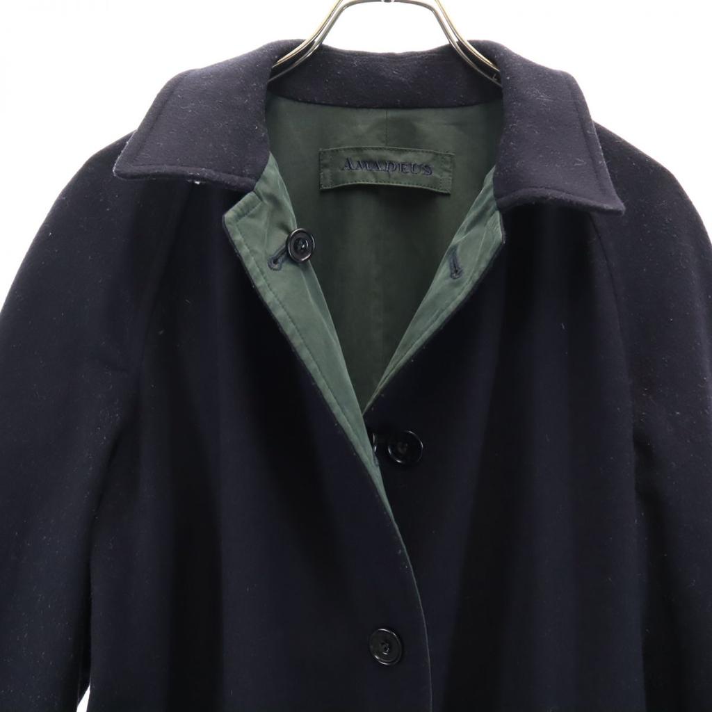 Amadeus 90s Old Reversible Wool Blend Stainless Collar Coat Navy X Khaki Women Used