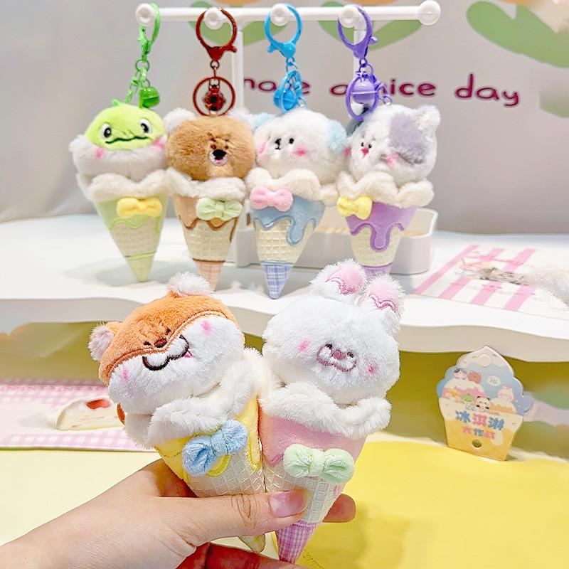 Ice Animal Colorful Cream Plush Keychain Featuring Adorable Fox Rabbit Otter Cat And Bear