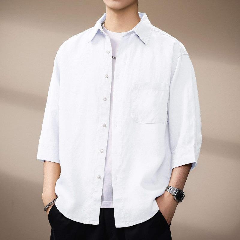 Men S Short Sleeve Solid Color Casual Summer Loose Fit Shirt