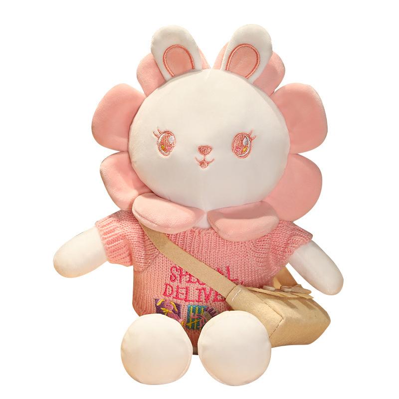 Cute Sun Flower Drag Rabbit Plush Doll Doll Creative Children's Rag Doll White Rabbit Birthday Gift