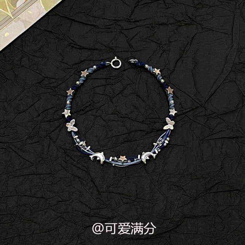 

S925 Sterling Silver Little Dolphin Blue Braided Carrying Strap Women s Good-looking Exquisite Niche Style Cute White All-Match Jewelry Hand-woven craft of seabed elf hand rope