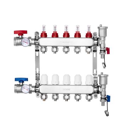 5-Kreis-Strahlungsheizungsverteiler, 1/2" PEX-Rohrverteiler, Edelstahl-PEX-Verteiler für wassergeführte Strahlungsbodenheizung