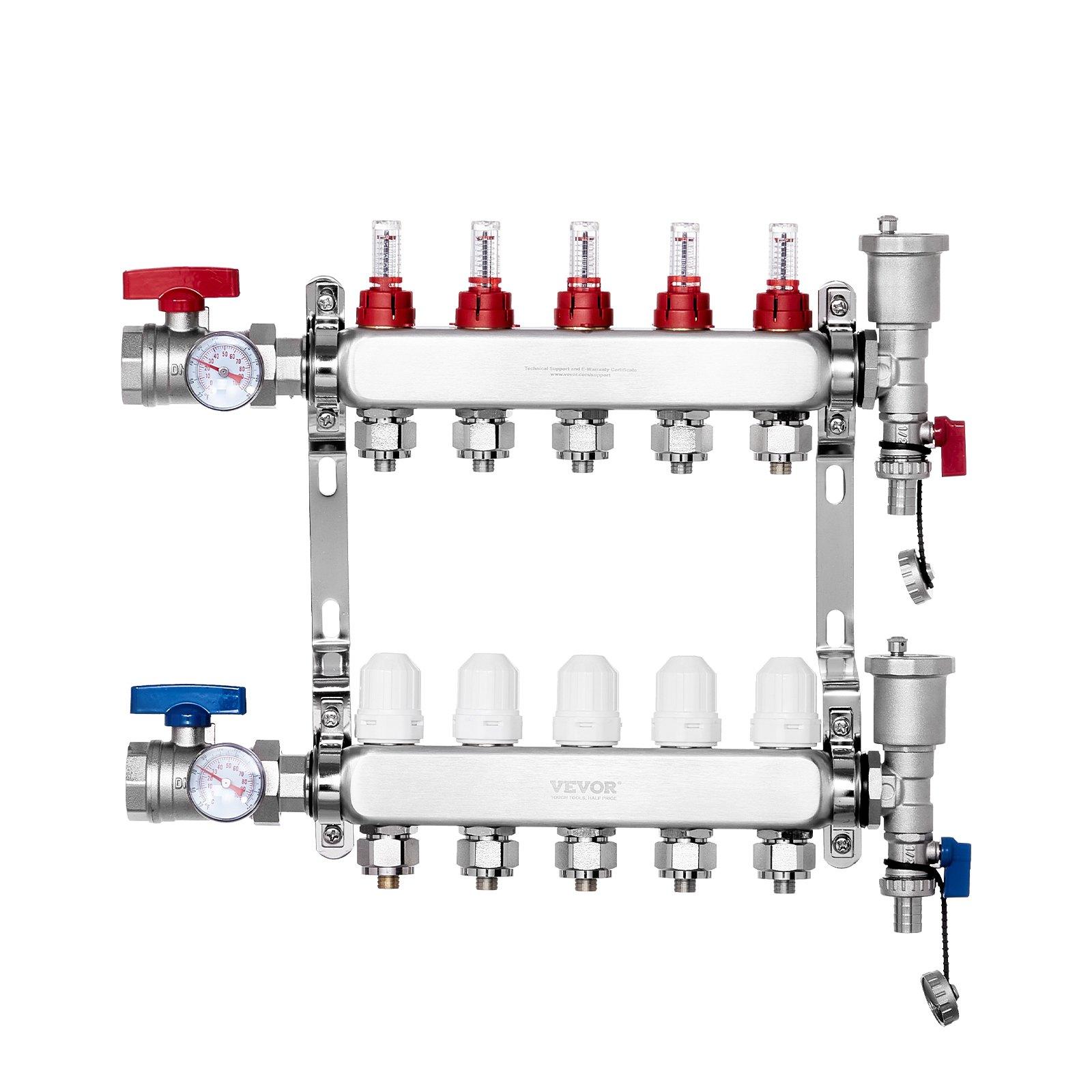 VEVOR 5-Branch Radiant Heat Manifold, 1/2