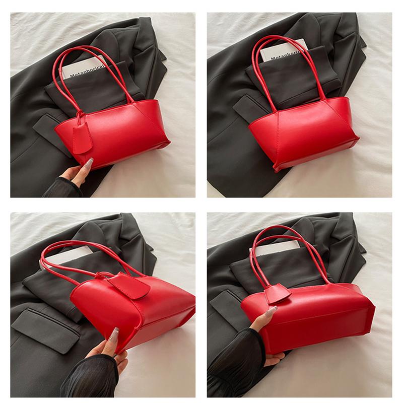 Simple Stylish Solid Color Tote Bag Luxury Casual Pu Leather Shoulder Bag Leisure High-end Women's Underarm Bag