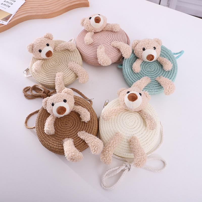 Summer Children Cute Bear Straw Hat Baby Travel Sun Hat Girl Princess Beach Bucket Hat