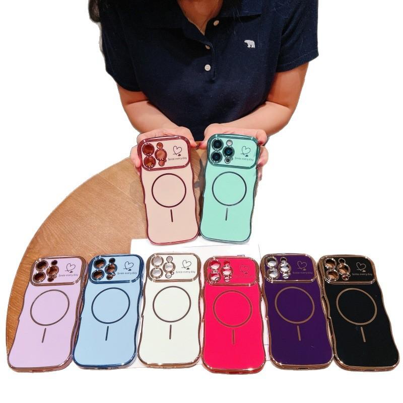 Applicable to iPhone17Promax large wave electroplating mobile phone case Apple 16 magnetic suction love anti-drop 15 protective case