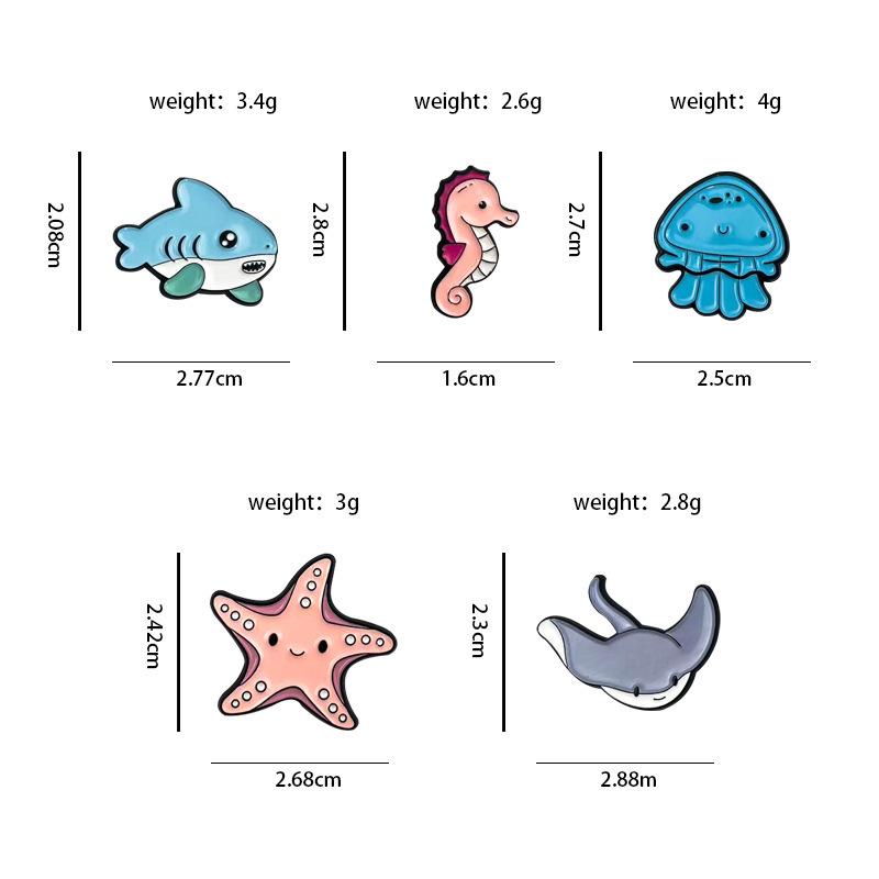 Creative Marine Animal Brooches: Seahorse, Shark, Jellyfish Cartoon Metal Accessories