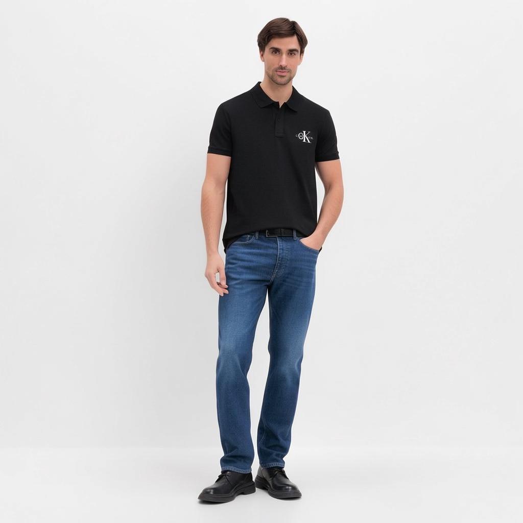 Calvin Klein Logo Embroidered Straight Cut Short Sleeve Polo Shirt Men Polo Shirts Black J30J323395-BEH