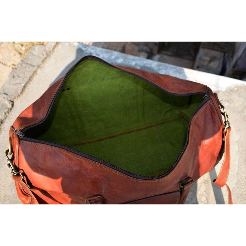 Men's Leather Goat Luggage Travel Gym Genuine Brown Overnight Bag Duffle