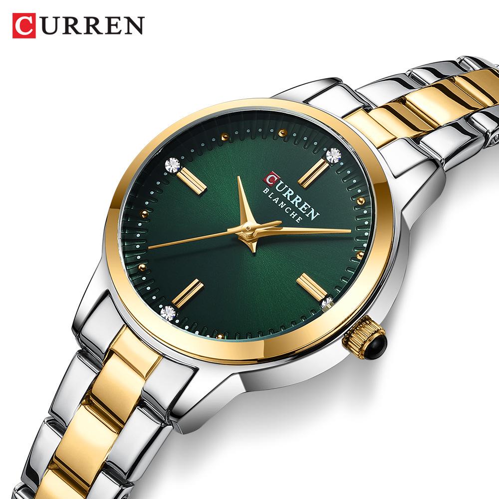 CURREN 9094 Women's Waterproof Quartz Watch: Stainless Steel Strap, Korean Style with Rhinestone Accents.